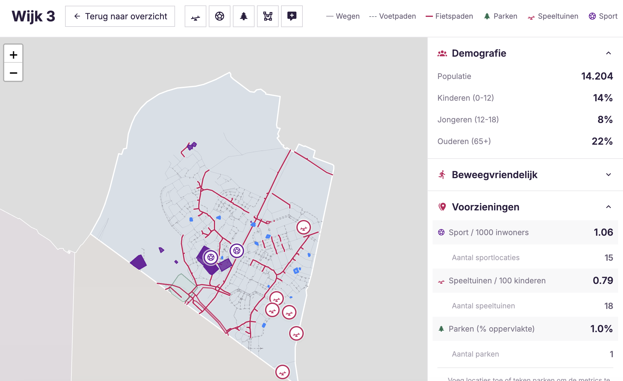 Kaartweergave met demografie en voorzieningen